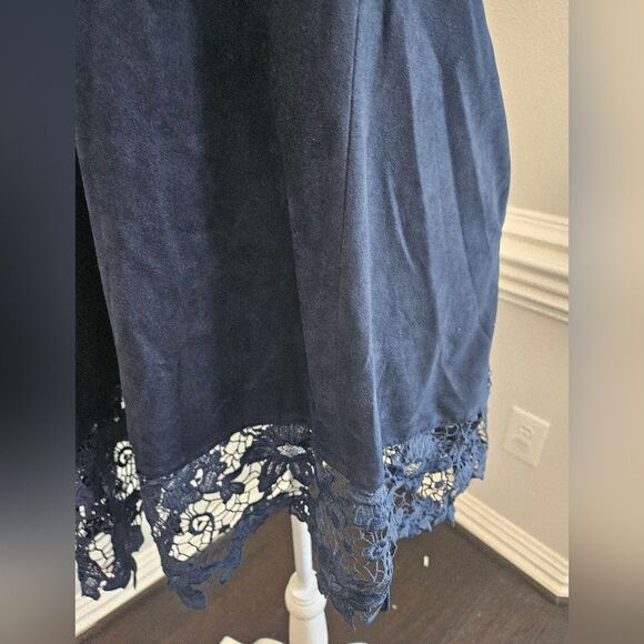 Muche Et Muchette Womens Embroider Trim Lace Up Neck Dress blue size S/M - Picture 6 of 9